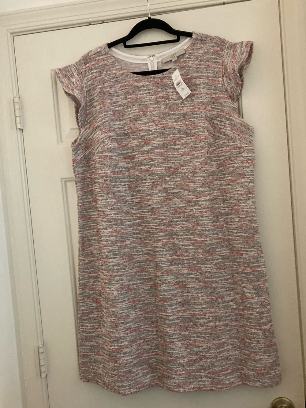 NWT LOFT Plus Multicolor Knit Shift Dress in Pink and White